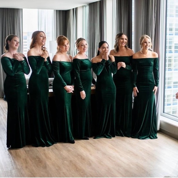 Elegant Green Fitted Velvet Dress - Picture 3 of 3